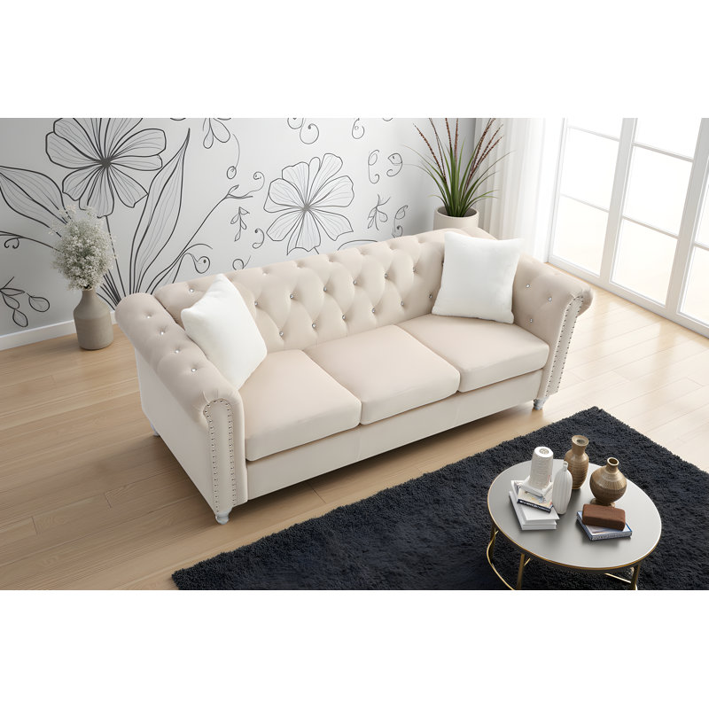 Krishonda Velvet Sofa, Beige