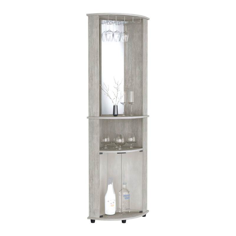 Armoire d'angle avec porte-verres et armoire inférieure, Gris