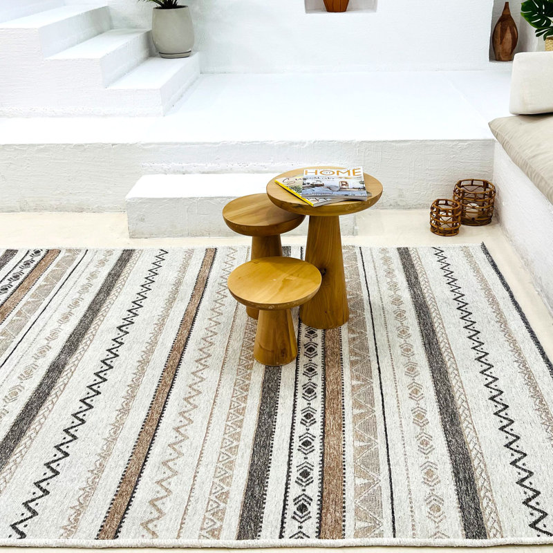 Alfa Rich Shunette Beige Gray Washable Cotton Area Rugs for Living Room Bedroom Kitchen Dining Rug, Rectangle 5'1" x 7'5"