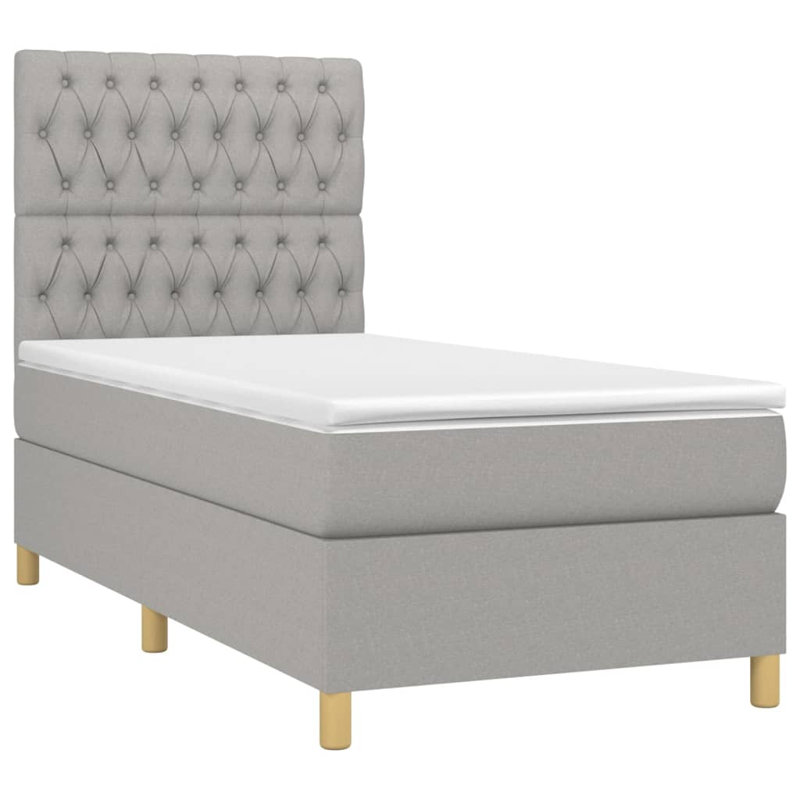 Lit à sommier tapissier avec matelas, Tissu, Simple TG, Gris clair / chêne