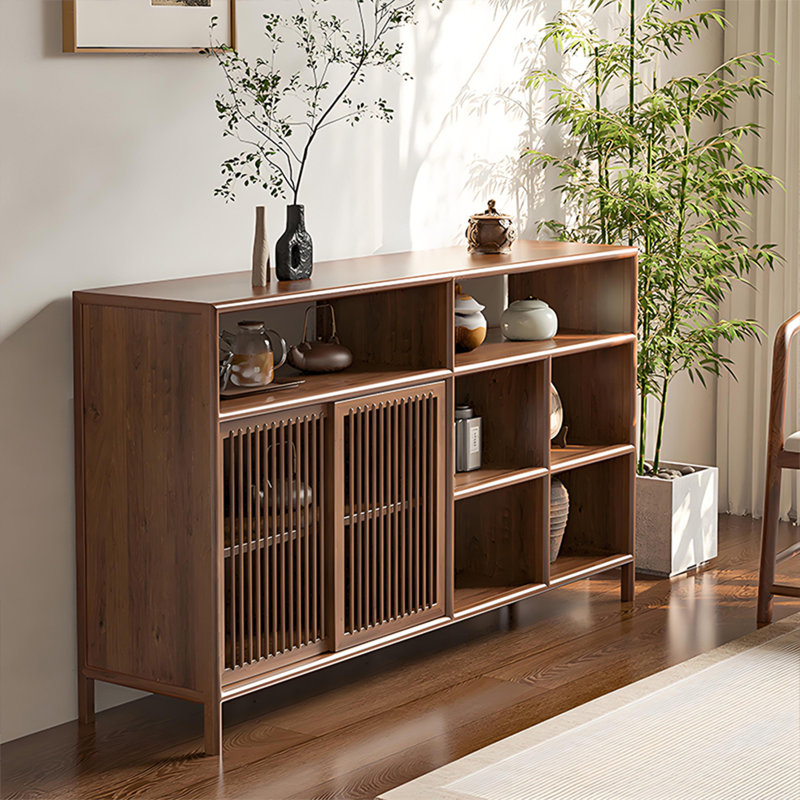 55.12"Brown Solid Wood Elm Cabinet, 35.43" H x 55.12" W x 14.96" D