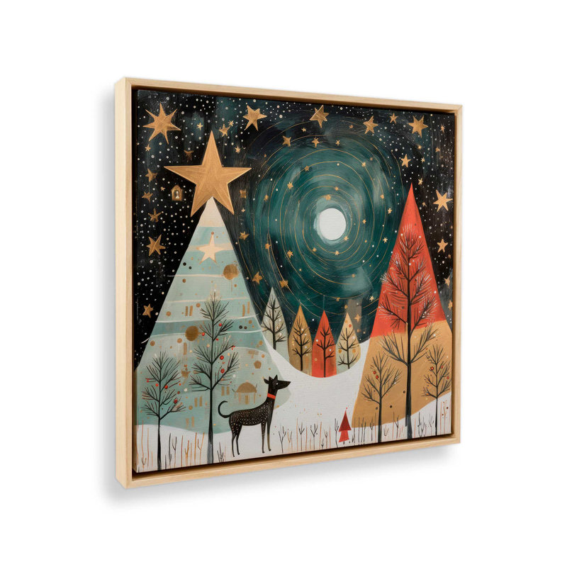 Starry Night Christmas Trees II, reproduction sur toile dans un cadre, H 16,75 po x l 16,75 po x P 1,75 po, Encadrement brun