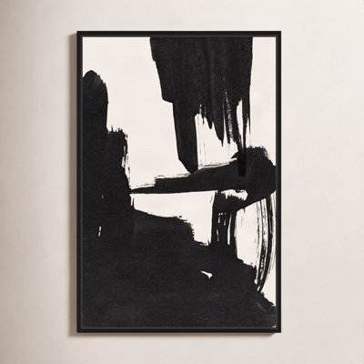 Abstract Black and White Brush Stroke Print