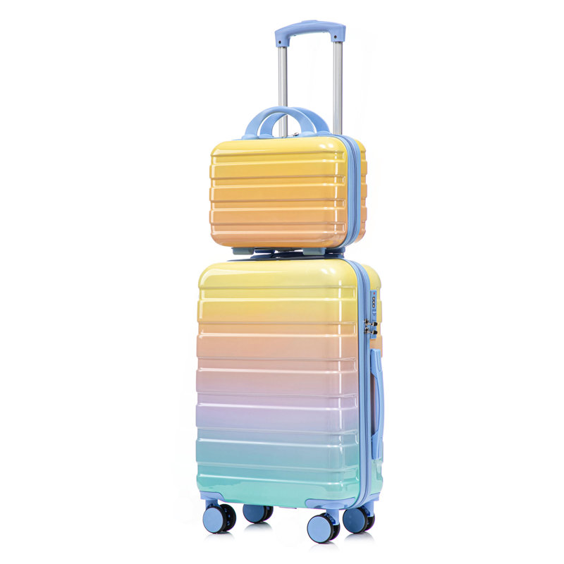 14"/20" 2 Pcs/Set In PC Spinner Wheel Luggage, Carry On Suitcase, With Gradient Colour And Combination Lock