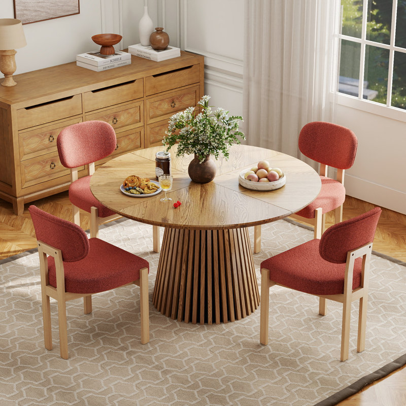 Ensemble de table de salle à manger à piédestal rond 47,24 po avec dossier incurvé en chenille, facile à assembler, 5, Orange