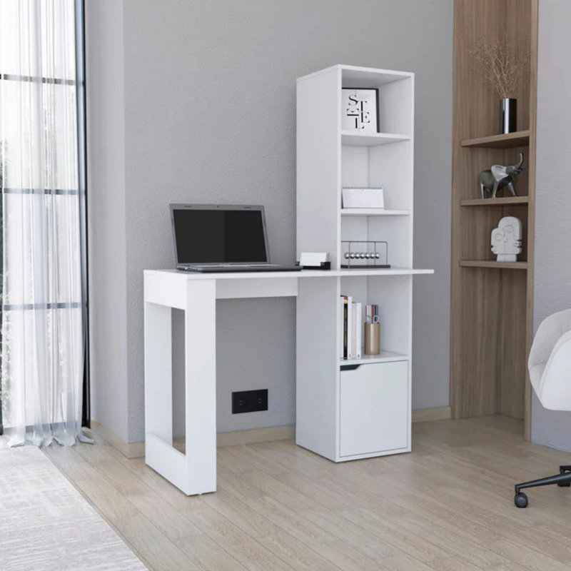 Writing Desk With Bookcase And Cabinet, White