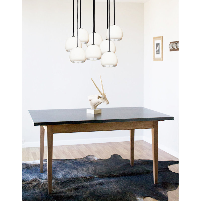 Lustre géométrique à 8 lumières Leaf, Noir, Blanc / argenté, H 100 po x l 22 po x P 22 po