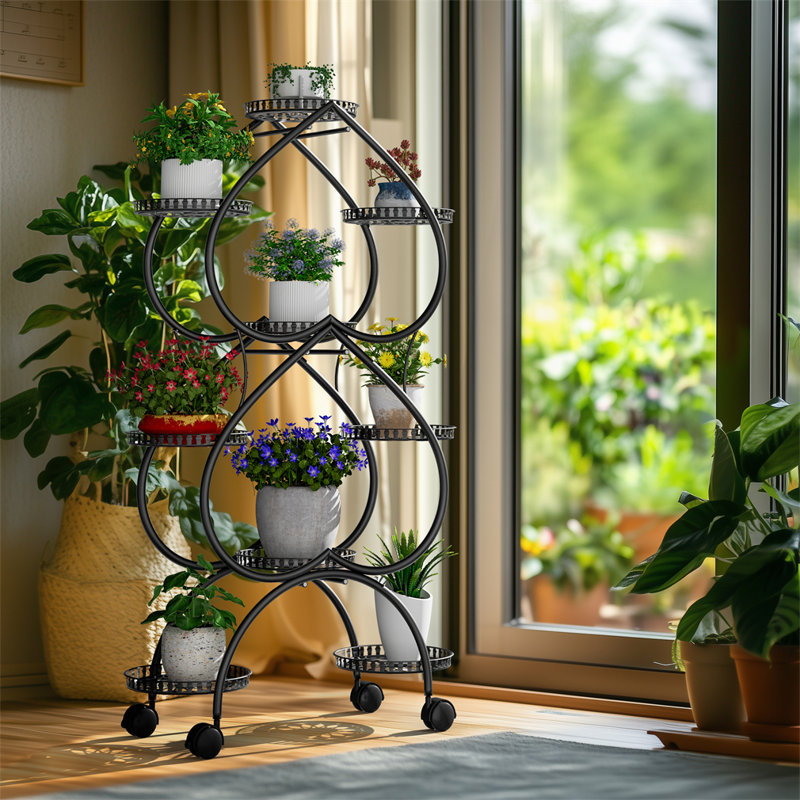 Support de jardin mobile en métal pour 6 terrasses, 9 pots et 9 roues pour terrasse, balcon et cour arrière