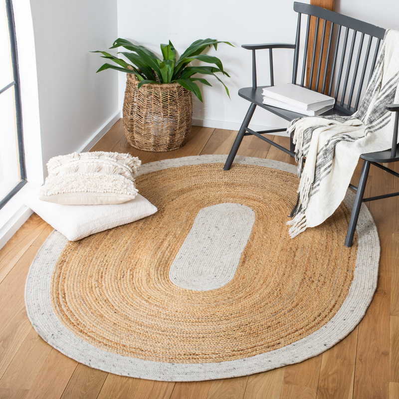 Marion Hand Woven Jute/Wool/Cotton Rug in Natural, Oval 6' x 9'