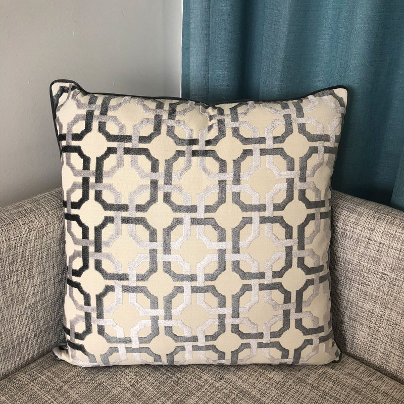 Andrina Geometric Feather Throw Pillow, Beige