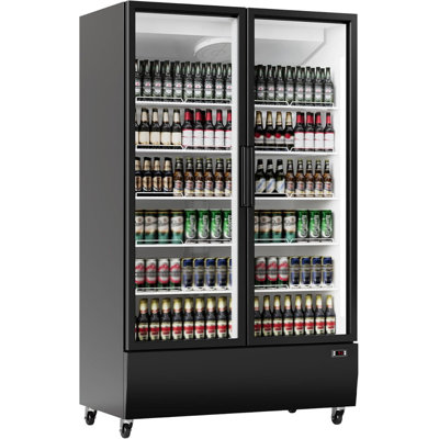 Réfrigérateur commercial 24,7 pieds cubes avec porte vitrée, 5 tablettes réglables, noir