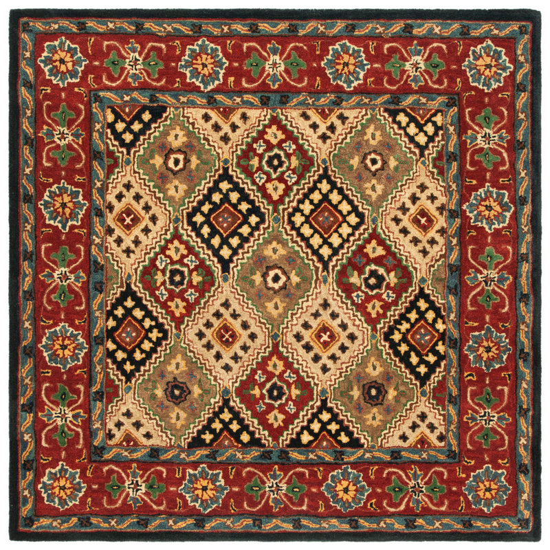 Dipietro Hand Loomed Wool/Cotton/Latex Oriental Rug in Red/Beige, Square 6'