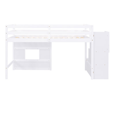 Lit mezzanine simple avec escalier de rangement et fenêtre, cadre de lit