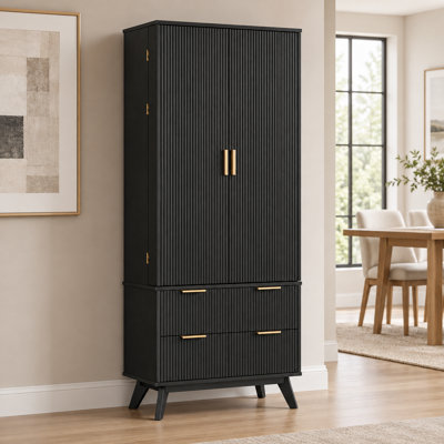 71.7" Tall Kitchen Pantry Cabinet with Fluted Doors and 2 Drawers