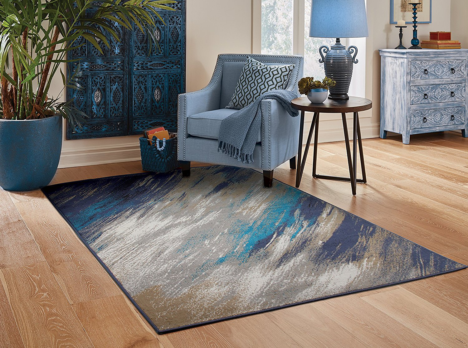 Ebern Designs Yablonski Abstract Blue/Gray Indoor/Outdoor Area Rug ...