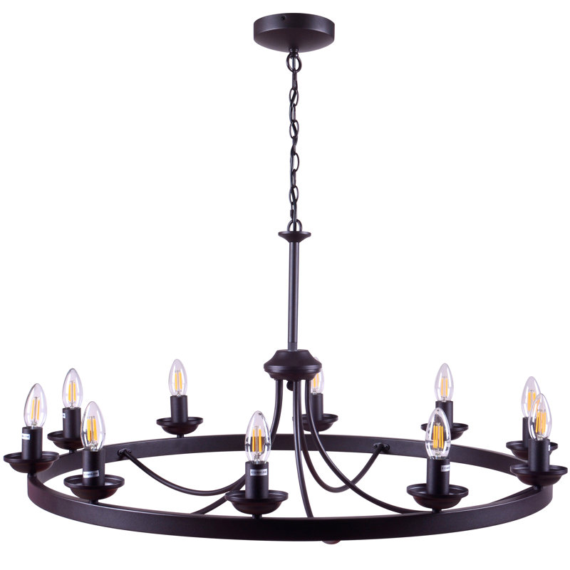 Lustre en roue de chariot à 10 lumières de style bougie Erica