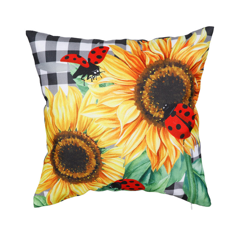 Sunflower Ladybugs Pillow Cover