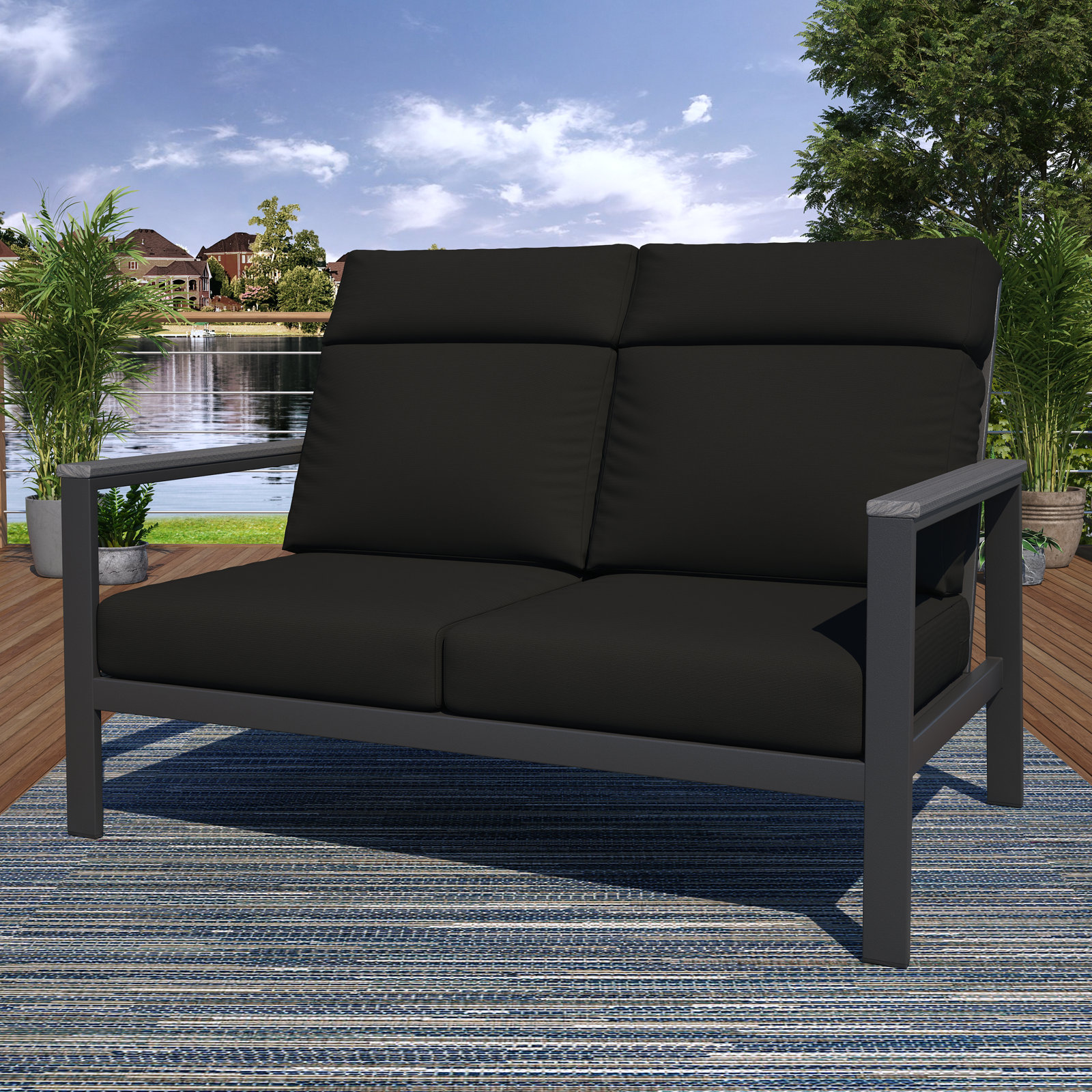 Townsend 55" Sunbrella® Patio Loveseat, Canvas Black, Gray, Yes