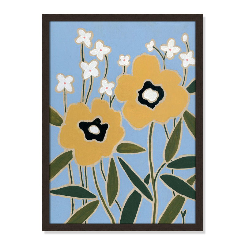 «Woodblock Floral II» par - Impression de cadre photo simple, H 23 po x l 17 po x P 1,25 po, Cadre noyer