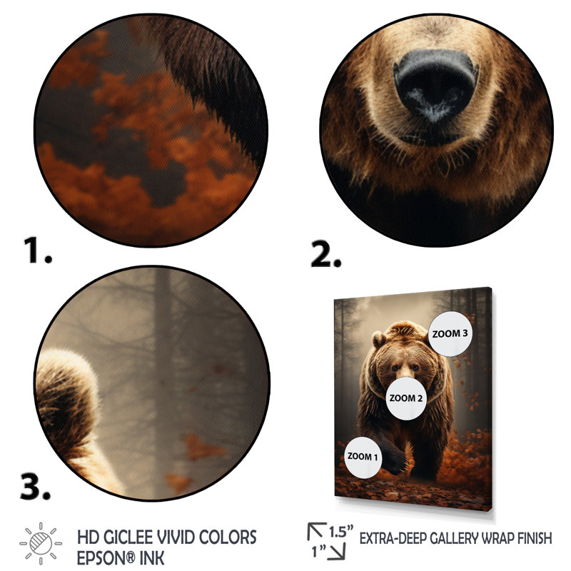 Ours sauvage majestueux ours I - animaux, décoration murale FDP66706, Or, H 32 po x l 16 po x P 1 po