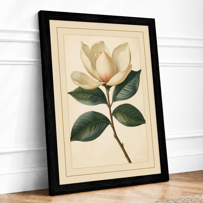 Magnolia in Bloom Botanical - Framed Print, A1 - 84.1 x 59.4 cm, Black