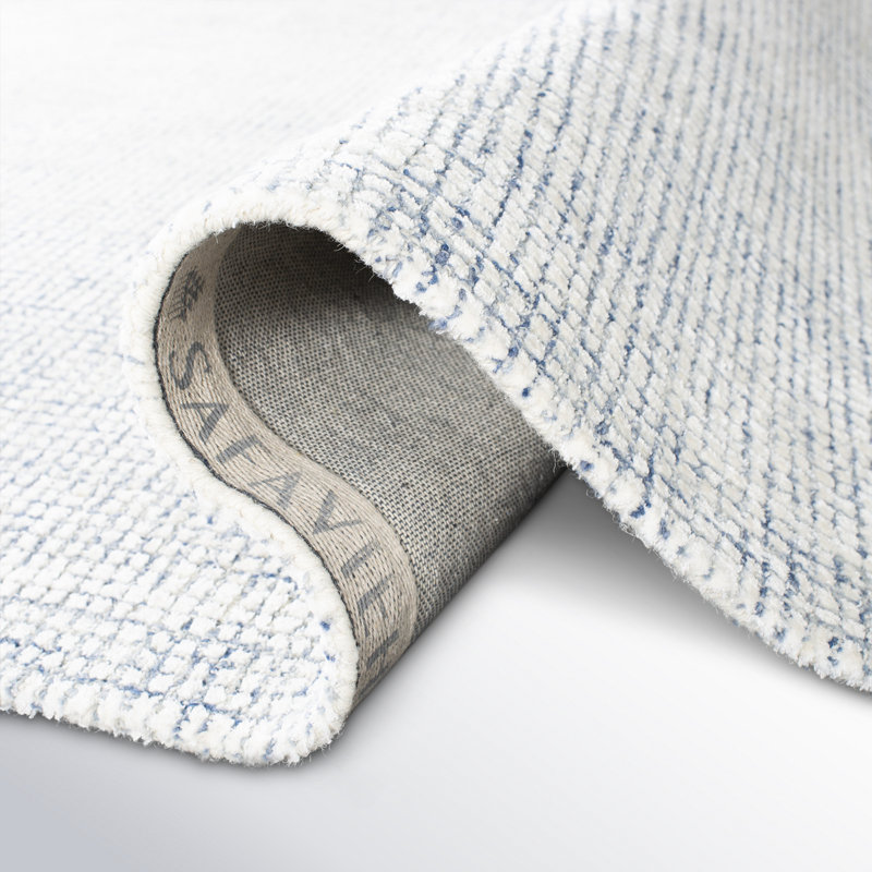 Tapis ivoire / bleu fait à la main Rowe, Rectangle 2 pi 3 po x 4 pi