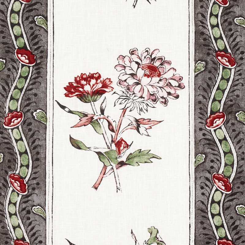 Tissu à rayures Ariana, Gris foncé / rouge / crème