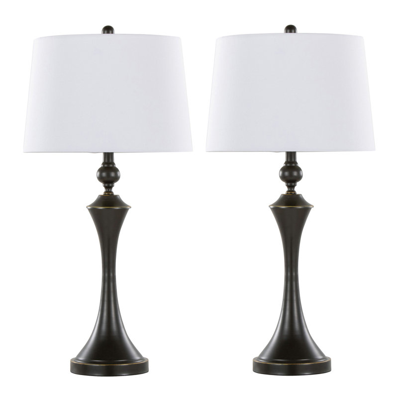 Flint 30" Contemporary Metal Table Lamp with Textured Slub Linen Shade and Built-In USB Port from Grandview Gallery by LumiSource - Set of 2