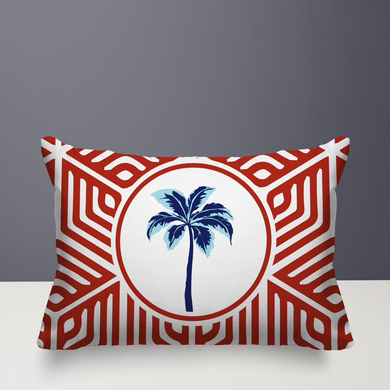 Oreiller rectangulaire réversible intérieur / extérieur Leilani Palm, Rectangle H 14 po x l 20 po, Rouge