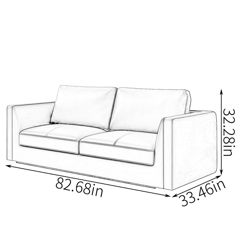 European style simple sofa, Leather Match, 32.28" H x 82.68" W x 33.46" D