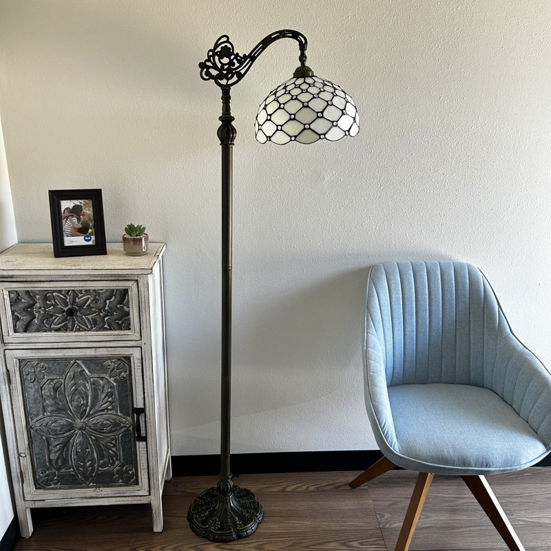 Pewamo Tiffany Floor Lamp White Stained Glass Crystal Beans LED Bulb Included Gooseneck Adjustable 63" H