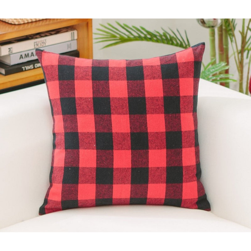 Oreiller réversible en coton Buffalo, Noir / rouge, H 22 po x l 22 po, Pas de bourre