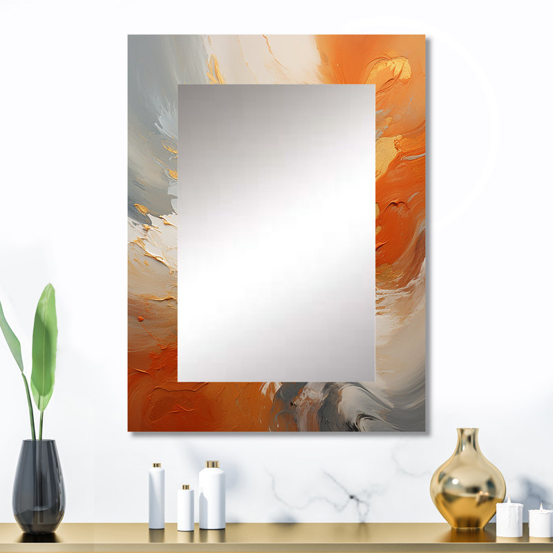 Golden Orange Surge - Abstract Spirals Large Mirror, Modern Unique Wall Mirror Decor, Printed Metal Art, 32" x 24"