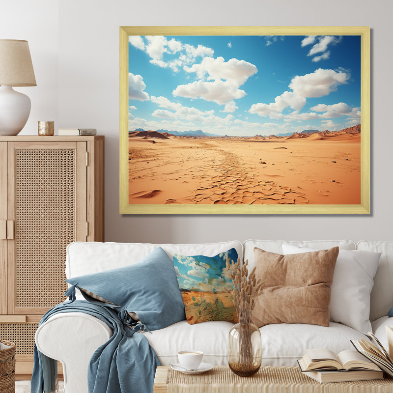 Horizon aride sur le désert du Sahara - désert, art mural, Cadre d'angle fermé noir, H 34 po x l 44 po x P 1,5 po