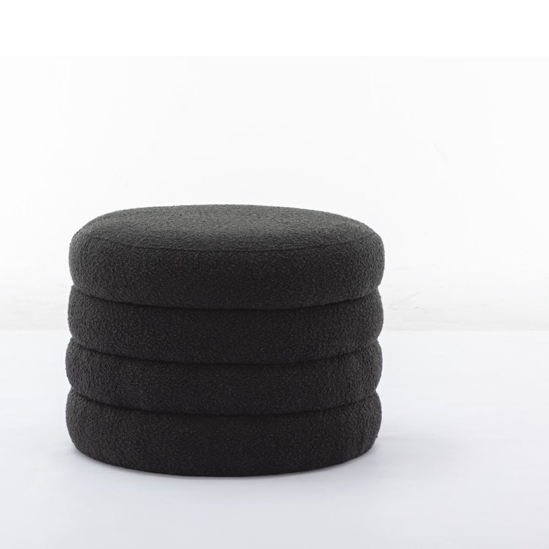 Solid + Manufactured Wood Accent Stool, Black Boucle