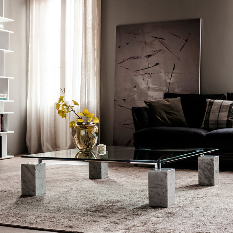 Table basse simple carrée en verre transparent, H 11,80 po x L 39,40 po x l 39,40 po