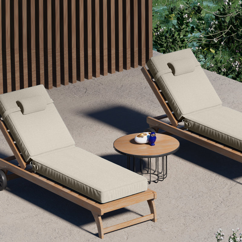 Outdoor Olefin Chaise Lounge Cushions, Beige, 44" W x 21" D