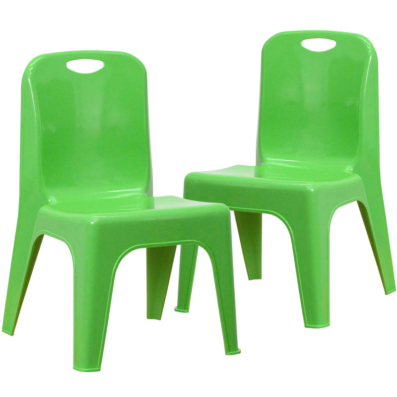 Chaise d'école empilable en plastique Goddard avec poignée de transport et siège de 11 po de hauteur, vert, 10