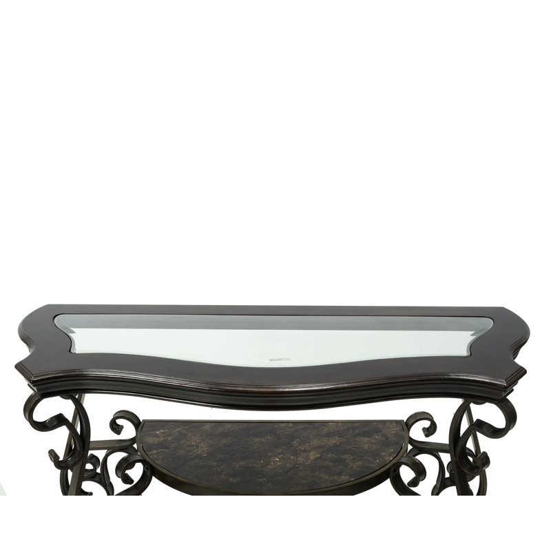 Table magnifique : dessus en verre, papier marbré, piètement en métal. Élégante table avec plateau et rangement en placage de bouleau.