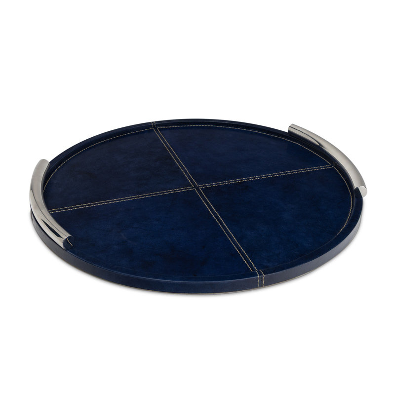 Hayes Leather Tray Round Small (Blue), 1.5" H x 18" W x 18" D