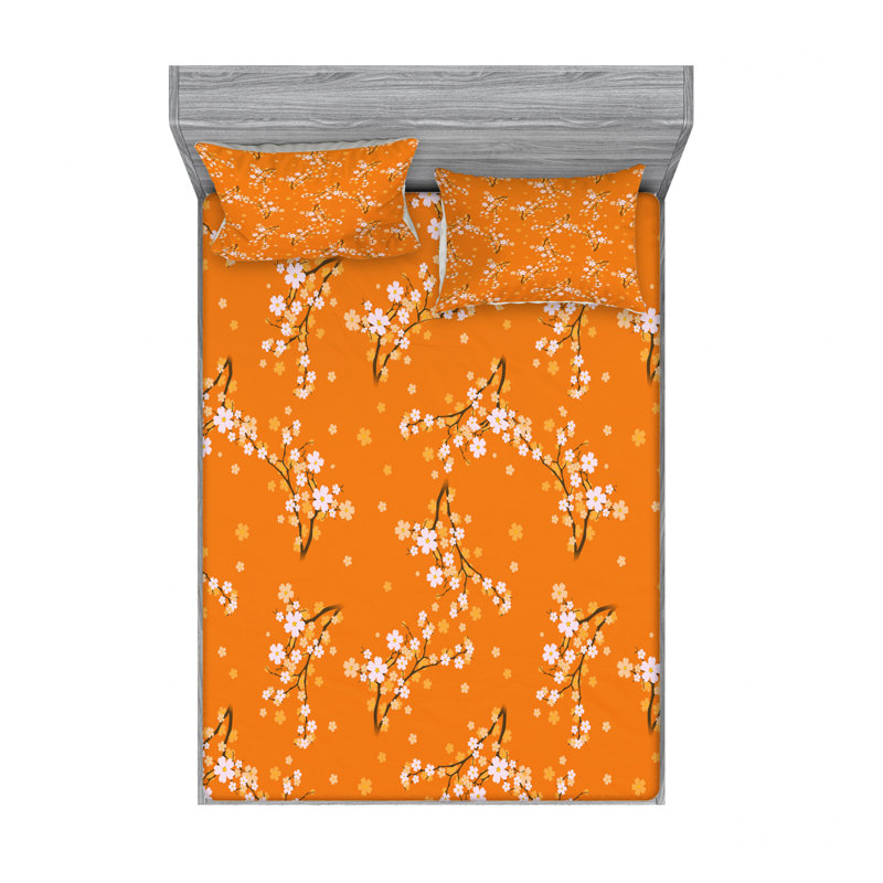 Ensemble de draps floraux cerisier en fleurs, Ensemble de draps pour lit double avec un drap-hou
