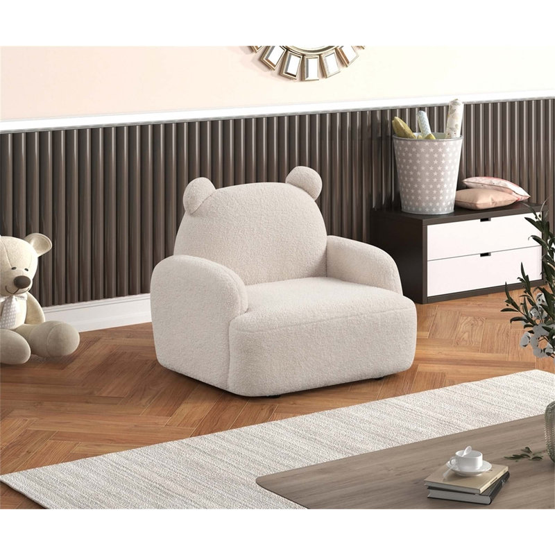 Cozy Beige Sherpa Bear-Shaped Kids Armchair With Comfortable Seating And Durable Construction For Playrooms And Bedrooms