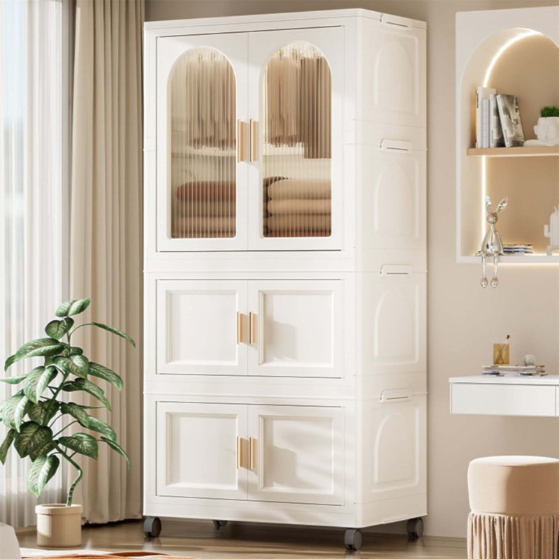 Garde-robe pliante de 25,59 pouces de large avec porte magnétique, roulettes et rangement multicouche pour une organisation efficace