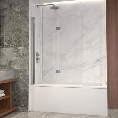 Porte de baignoire pliante sans cadre avec verre transparent l 42 po x H 55 po Flora