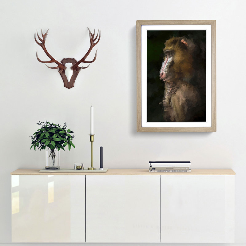 Mandrill Monkey in Abstract - Framed Print, 60cm H x 40cm W x 2cm D, Oak