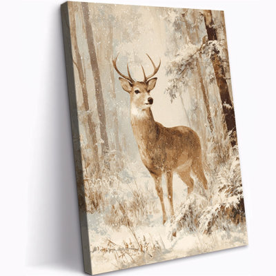 Art mural sur toile grand cerf dans la forêt enneigée, impression de photo de cerf forêt d'hiver, art de Noël sur toile pour le salon, affiche d'art mural rustique d'hiver, reproduction sur toile non encadrée, 36 po x 48 po