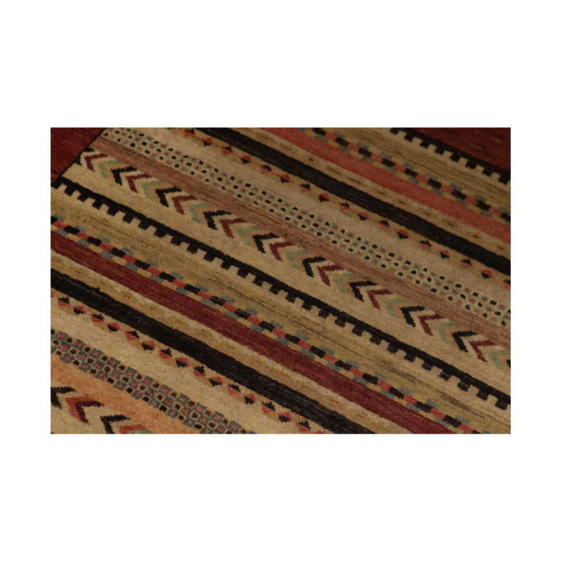 Wool Striped Area Rug in Wine/Green/Brown