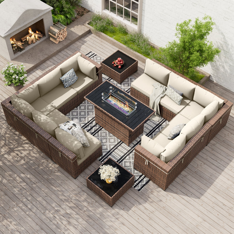 Treyshun 10 - Person Outdoor Seating Group with Fire Pit Table, Cream