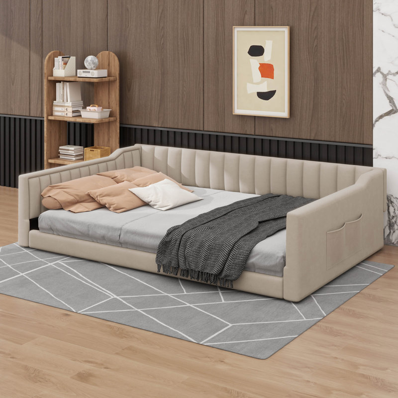 Lit de jour moelleux avec poches de rangement latérales pratiques, Beige