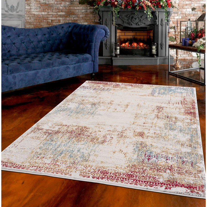 Tapis décoratif abstraite beige/rouge/bleu DeLong, Rectangle 8 pi x 11 pi